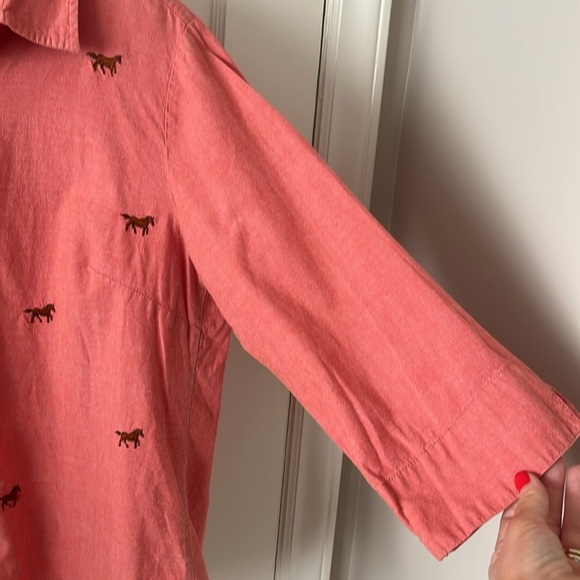 LEMON GRASS coral cotton Button-Up Shirt Horse Embroidery Rodeo western novel L - Picture 4 of 8